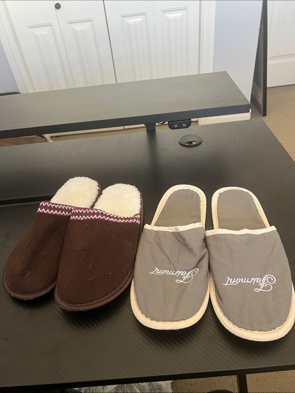 Plush Brown and Gray Indoor Slippers Duo